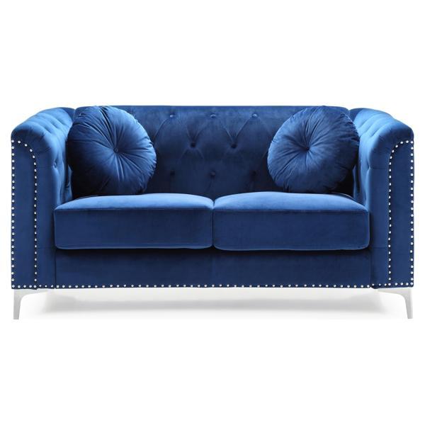 Skyluxe Loveseat - Navy Blue Velvet - Chromed Steel Legs 