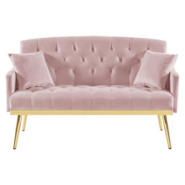 Lyrista 55" 2 Seater Loveseat - Pink Velvet Fabric - Gold Metal Legs 