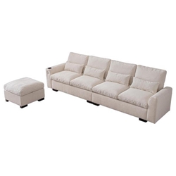 Terra Veda 114 Modular Sofa with Reversible Ottoman USB Ports & Cup Holder - Beige 