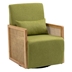 Verdani Accent Chair - Green Linen - Rattan Handrail - Swivel