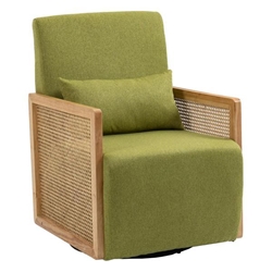 Verdani Accent Chair - Green Linen - Rattan Handrail - Swivel 