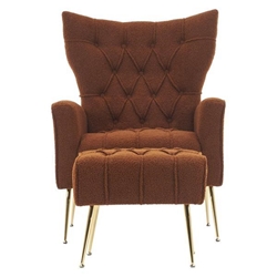 Jardinique Accent Chair with Ottoman - Brown Teddy Fabric - Iron Legs 