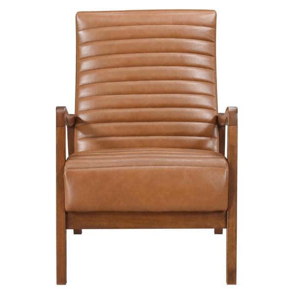 Pamela Accent Chair - Brown Faux Leather - Walnut Finish Frame 