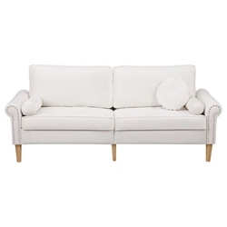 Winston 77" Sofa with Copper Nail Accents - White Velvet - Rubber Wood Legs 