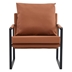 Flora Mid Century Accent Arm Chair - Brown Polyurethane Leather - Metal Frame