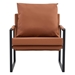 Flora Mid Century Accent Arm Chair - Brown Polyurethane Leather - Metal Frame - CAB3625