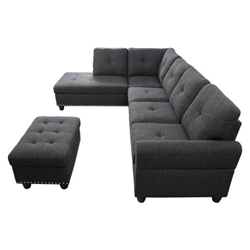 Rancho Mirage 98" Sectional Sofa with Chaise and Ottoman - Charcoal Grey Linen 