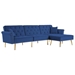 Lyravera 110 Modern Velvet Upholstered Reversible Sectional Sofa Bed - 3 Seat Reversible with Movable Ottoman and Nailhead Trim - Blue - CAB3635