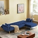 Lyravera 110 Modern Velvet Upholstered Reversible Sectional Sofa Bed - 3 Seat Reversible with Movable Ottoman and Nailhead Trim - Blue - CAB3635