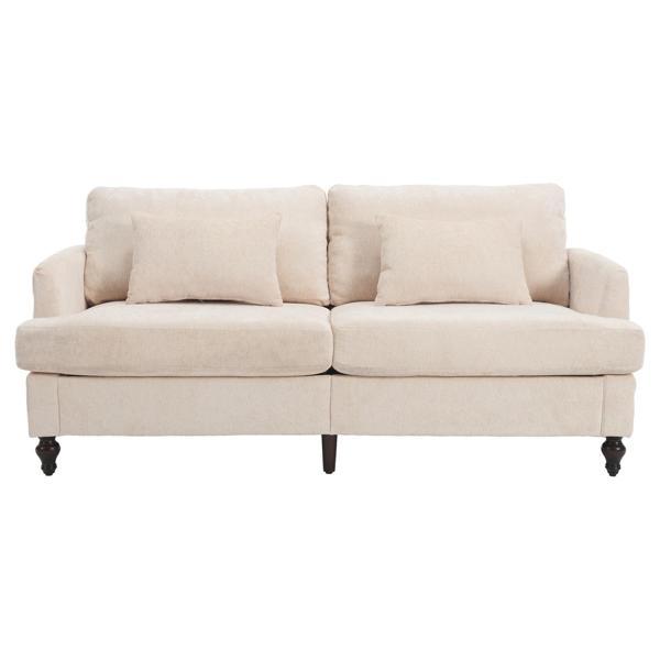 Montclair 68" Loveseat - Beige Chenille - Brown Rubber Wood Legs 