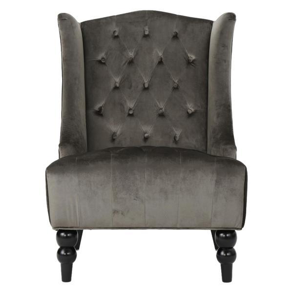 Thayer Hi-Back Club Chair - Grey Velvet - Turned Birch Wood Legs 