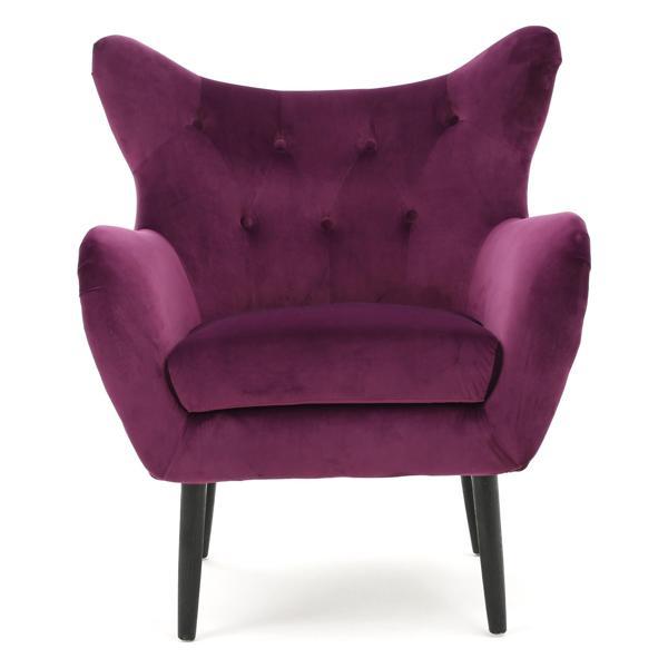 Noxley Mid-century Accent Chair - Fuchsia Velvet - Black Leg Finish 