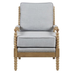 Nelsen Accent Arm Chair - Dusty Blue - Camel Oak Wood Finish 