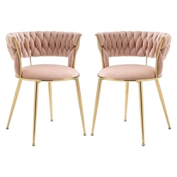 Aurumora Dining Chair - Pink Velvet Upholstery - Golden Metal Legs - Set of 2 