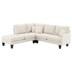 Sutton Ridge 90" Sectional Sofa - Beige Terrycloth - Solid Wood Frame 