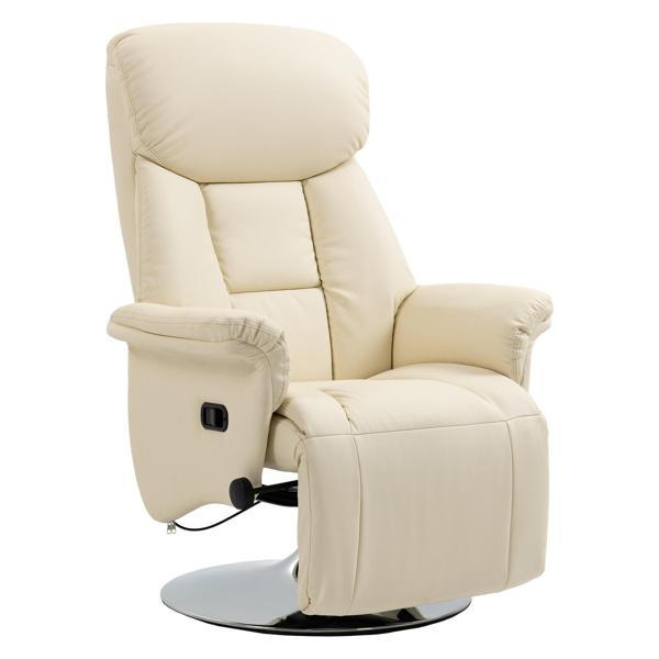 Vagabond Manual Recliner Chair for Adults - Cream White Polyurethane Leather Upholstery and Steel Base 