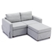 Davenport 61" 2 Seater Sectional Loveseat with 1 Ottoman - Light Grey Linen Fabric - Rubberwood Frame - CAB3774