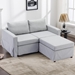 Davenport 61" 2 Seater Sectional Loveseat with 1 Ottoman - Light Grey Linen Fabric - Rubberwood Frame - CAB3774