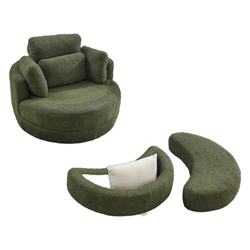 Brynn 39" Oversized Swivel Chair with Moon Storage Ottoman - Green Teddy Fabric 