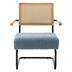 Jolt Accent Chair - Modern Industrial Slant Armchair - Light Blue Boucle - Black Iron Legs