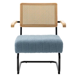 Jolt Accent Chair - Modern Industrial Slant Armchair - Light Blue Boucle - Black Iron Legs 