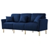 Talbot 81" Navy Blue Velvet Channel Tufted Upholstered 3 Seater Sofa Scrolled Arms With 3 Pillows - Quick Assembly