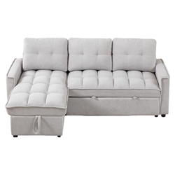 Yota 78" Reclining Sofa - 3 Seater with Pull-Out Sofa Bed - Light Grey Chenille Fabric 