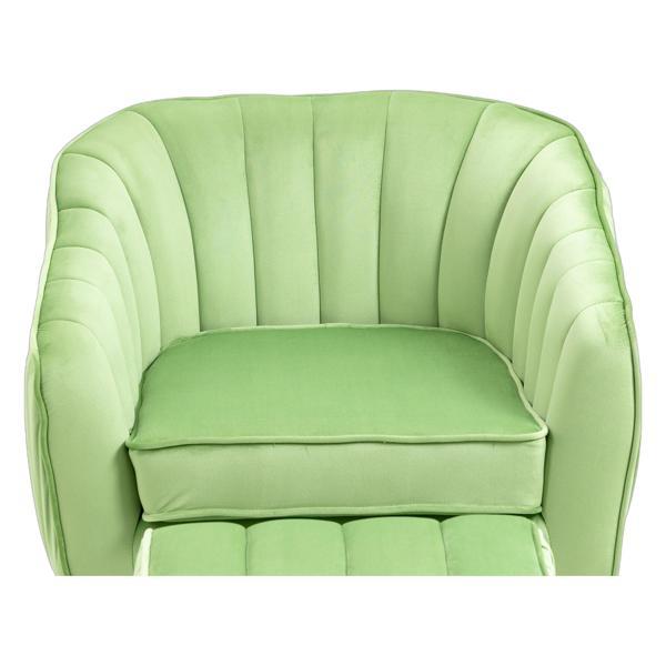 Sagebury Velvet Accent Chair with Ottoman - Grass Green - Golden Legs 