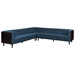 Alpine 114" Sectional Sofa 6 Seater - Navy Blue Fabric - Brown Finish Legs - CAB3854