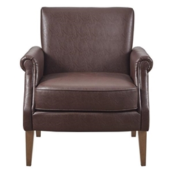 Yolanda Faux Leather Accent Arm Chair - Brown - Pecan Wood Finish Legs 