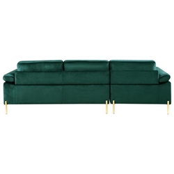 Vynessia Sectional Sofa with Chaise - Green Velvet - Brass Gold Finish Legs 