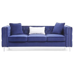 Jupiter Paige Sofa - Blue Velvet - Chromed Steel Legs 