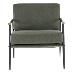 Wavexa Upholstered Mid Century Lounge Chair - Green Chenille Fabric - Metal Frame 