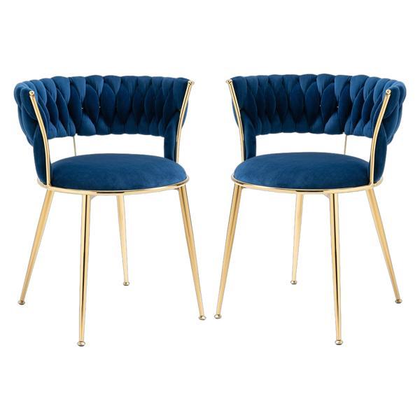 Aurumora Dining Chair - Navy Velvet Upholstery - Golden Metal Legs - Set of 2 