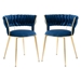 Aurumora Dining Chair - Navy Velvet Upholstery - Golden Metal Legs - Set of 2 - CAB3886