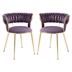 Aurumora Dining Chair - Purple Velvet Upholstery - Golden Metal Legs - Set of 2