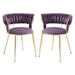 Aurumora Dining Chair - Purple Velvet Upholstery - Golden Metal Legs - Set of 2 