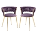 Aurumora Dining Chair - Purple Velvet Upholstery - Golden Metal Legs - Set of 2 - CAB3900