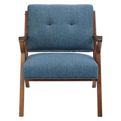 Cairnview Accent Chair - Blue Polyester - Pecan Finish Frame 