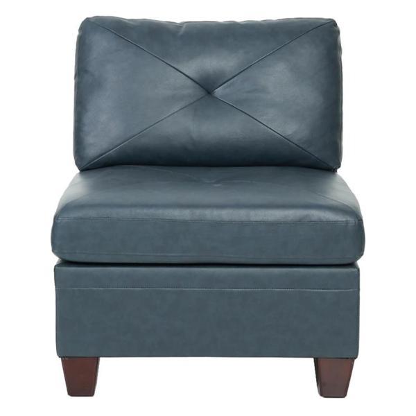 Bramston Contemporary Genuine Leather Armless Chair - Ink Blue Color - Tufted Seat 