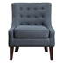 Quinby Accent Chair with Solid Wood Frame - Textured Blue Fabric Upholstery - Dark Brown Finish Legs