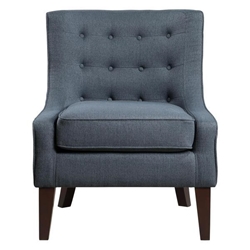 Quinby Accent Chair with Solid Wood Frame - Textured Blue Fabric Upholstery - Dark Brown Finish Legs 