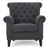 Isolde Comfy Accent Chair with Tufted Backrest - Dark Gray Fabric - Birch Wooden Legs