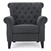 Isolde Comfy Accent Chair with Tufted Backrest - Dark Gray Fabric - Birch Wooden Legs - CAB3951