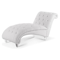 Parker Tufted Armless Chaise Lounge - White Teddy Velvet Cover - Acrylic Legs 