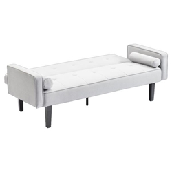 Floremia 71" Futon Sofa Bed Convertible with Armrests - Light Grey Velvet - Solid Wood Legs 