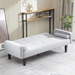 Floremia 71" Futon Sofa Bed Convertible with Armrests - Light Grey Velvet - Solid Wood Legs - CAB3970