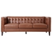 Vallenso 75" Faux Leather Sofa - 3 Seater with Tufted Back - Light Brown Polyurethane - Birch Wood Legs - CAB3987