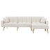 Kaius 107" Sectional Sofa Bed - Cream White Velvet - Golden Metal Legs