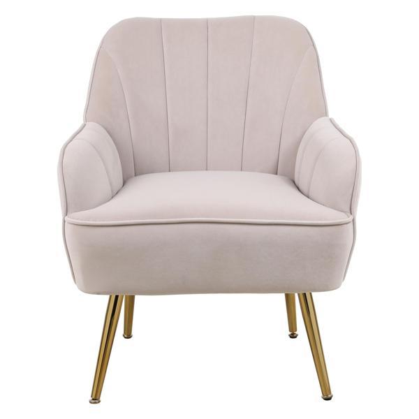 Lanchester Mid-Century Modern Accent Chair - Beige Velvet - Golden Iron Legs 